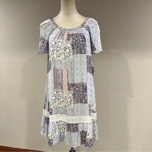 Naif short‎ sleeves Patchwork Floral print mini Dress size small
